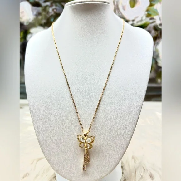 Butterfly Tassel Pendant Necklace 18k Gold Plated - Picture 1 of 7
